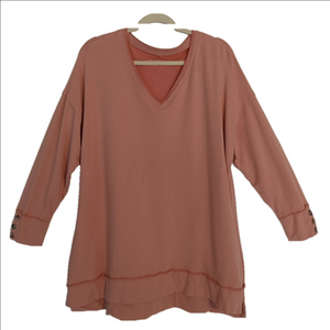 Soft Surroundings Top‎ Size 1X Pink/Rose V-Neck Pull Over Long Sleeve Sweatshirt
